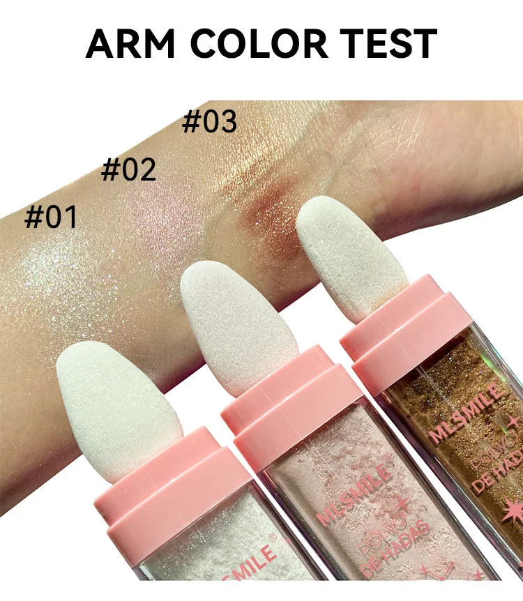Polvo de Hadas Iluminador 3 Color Highlight Powder 10g Brillo Mágico para Rostro Ojos Labios y Cabello Fórmula Suave