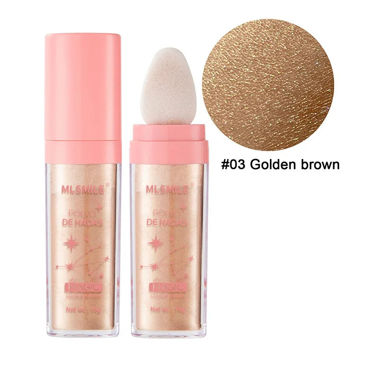 Polvo de Hadas Iluminador 3 Color Highlight Powder 10g Brillo Mágico para Rostro Ojos Labios y Cabello Fórmula Suave