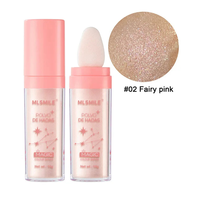 Polvo de Hadas Iluminador 3 Color Highlight Powder 10g Brillo Mágico para Rostro Ojos Labios y Cabello Fórmula Suave