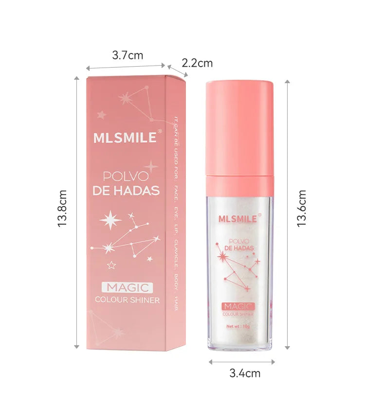 Polvo de Hadas Iluminador 3 Color Highlight Powder 10g Brillo Mágico para Rostro Ojos Labios y Cabello Fórmula Suave