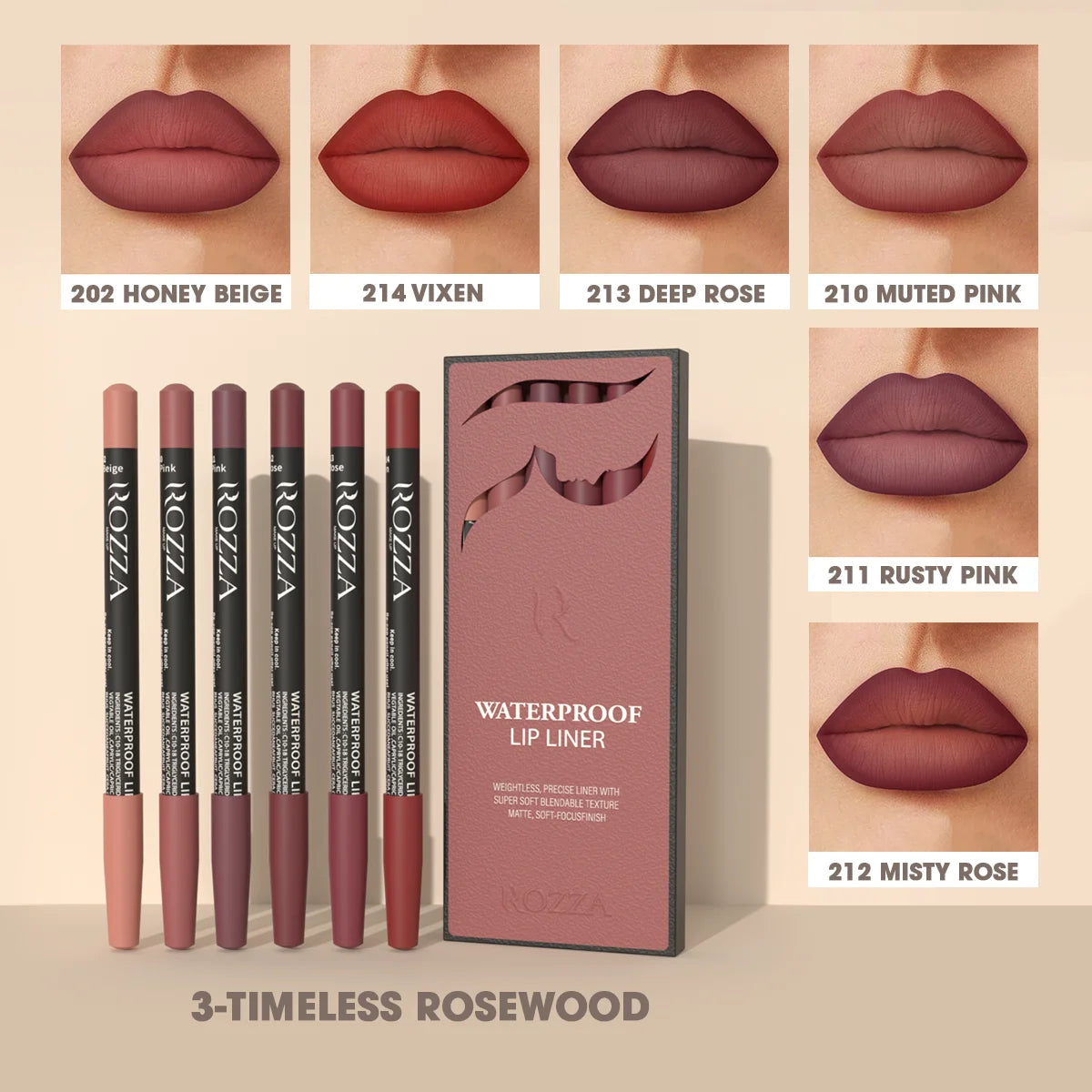 Set de 6 lapiz de labios tonos caramelo mate