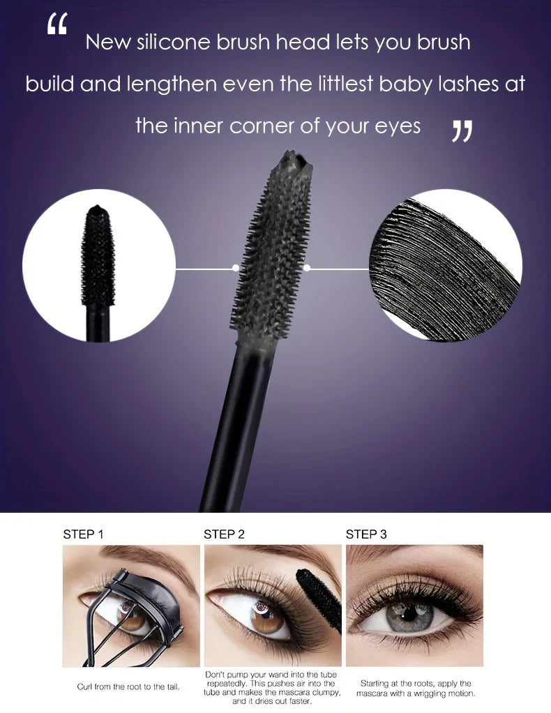 Mascara Extra Volumen a Prueba de Agua con 100% Colágeno para Pestañas Intensas y Duraderas