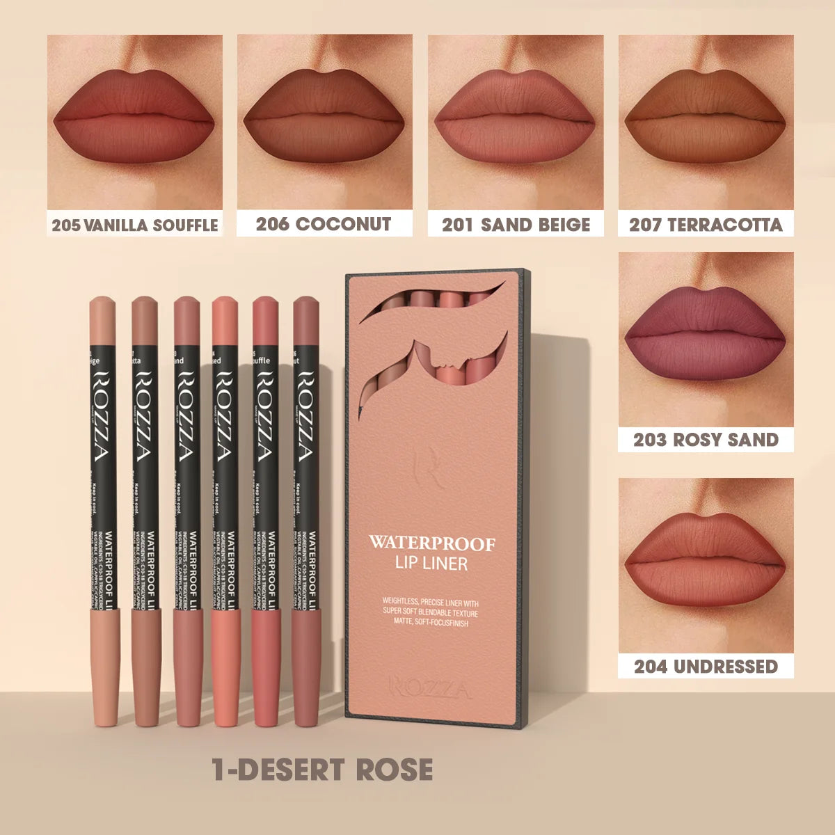 Set de 6 lapiz de labios tonos caramelo mate