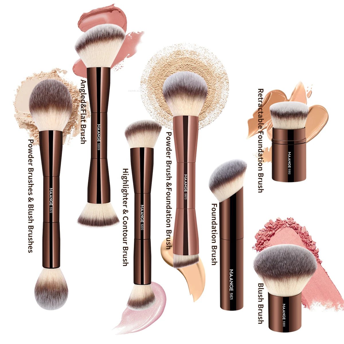 Brochas de Maquillaje MAANGE Doble Cabeza para Base, Polvo, Corrector, Colorete y Bronceador con Cerdas de Fibra Suave - Filttro - Filttro
