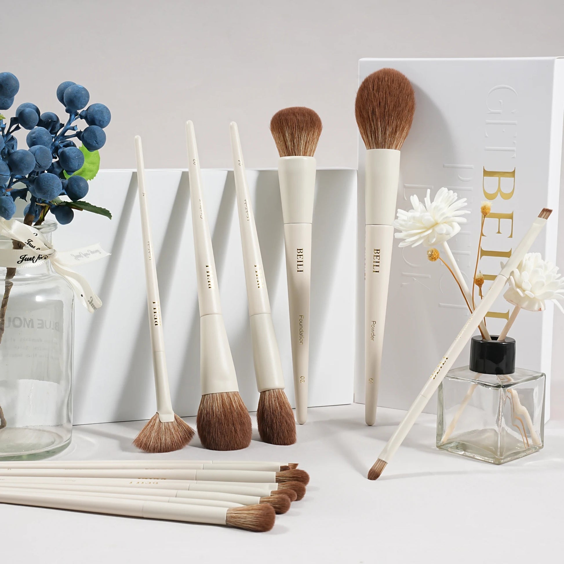 Set 15 Brochas de maquillaje BEILI para base, contorno, sombras, delineado, rubor, difuminado e iluminador. - Filttro - Filttro